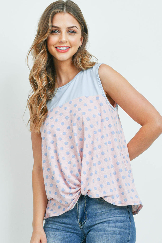 Polka Dot Front Knot Sleeveless Top - Riah Fashion