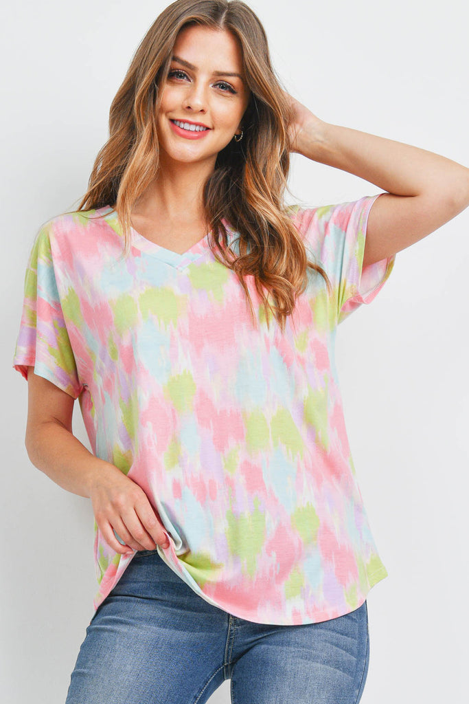 Tie Dye V-Neck Short Sleeve Top