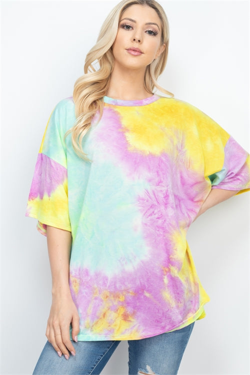 Oversized Tie Dye Round Neck Top