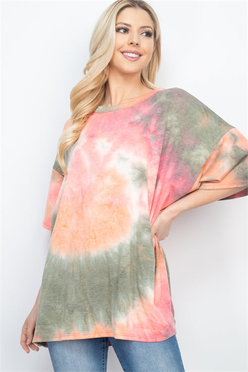 Oversized Tie Dye Round Neck Top