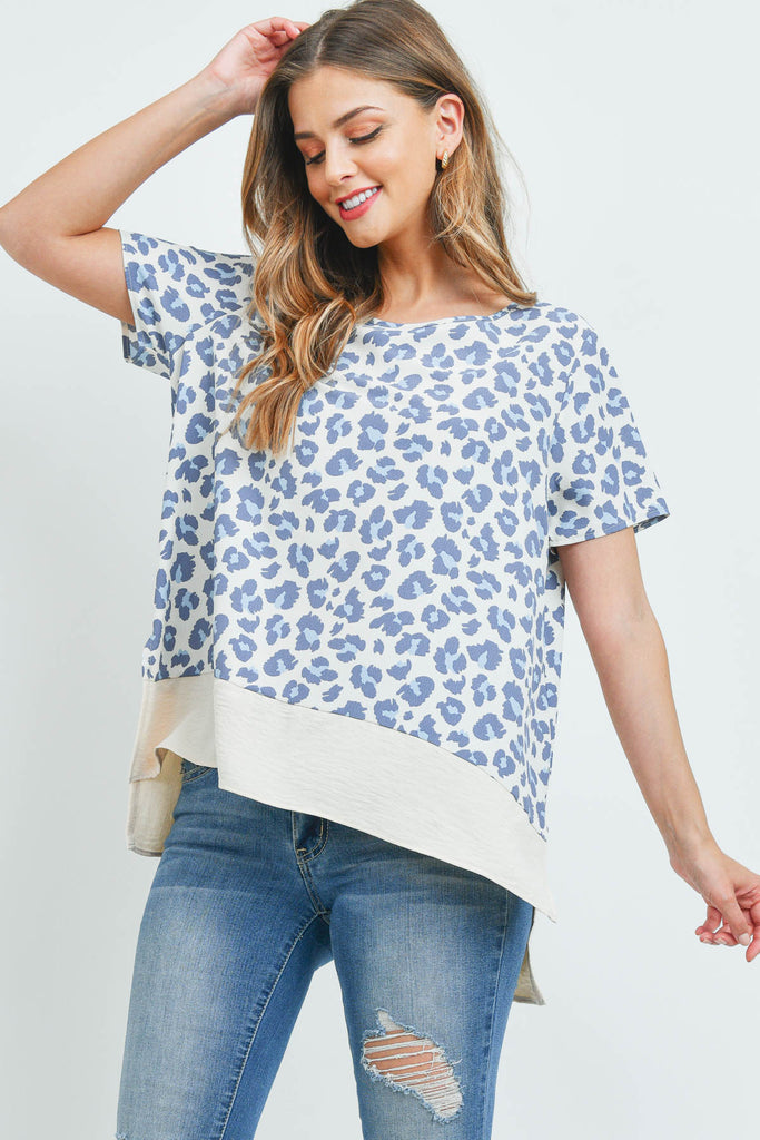 Round Neck Leopard Print Airflow Contrast Top