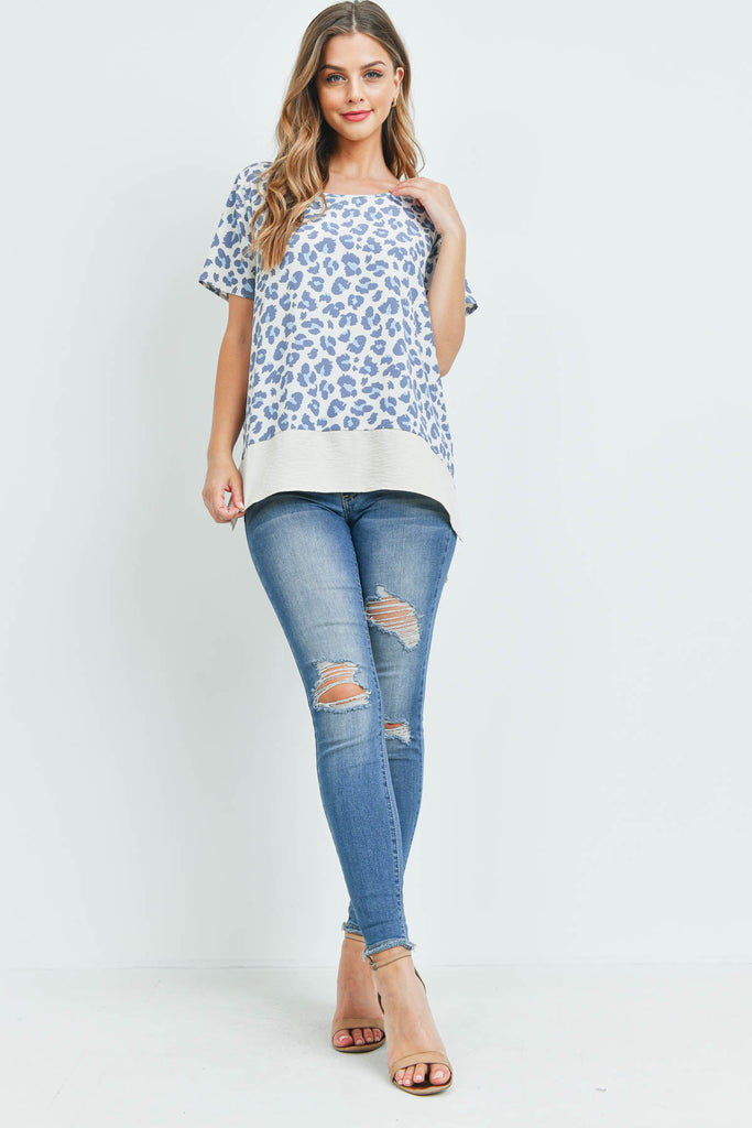 Round Neck Leopard Print Airflow Contrast Top