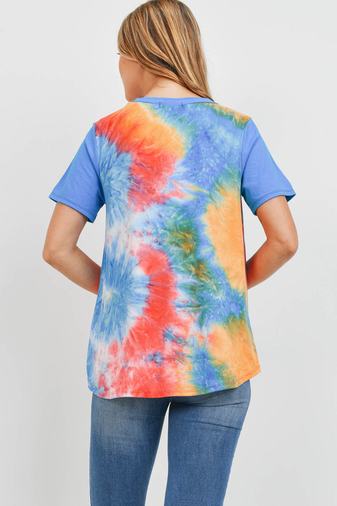 Solid Short Sleeves Tie Dye Pocket Top