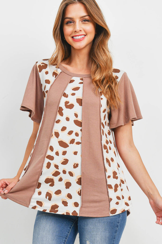 Vertical Color Block Leopard Top