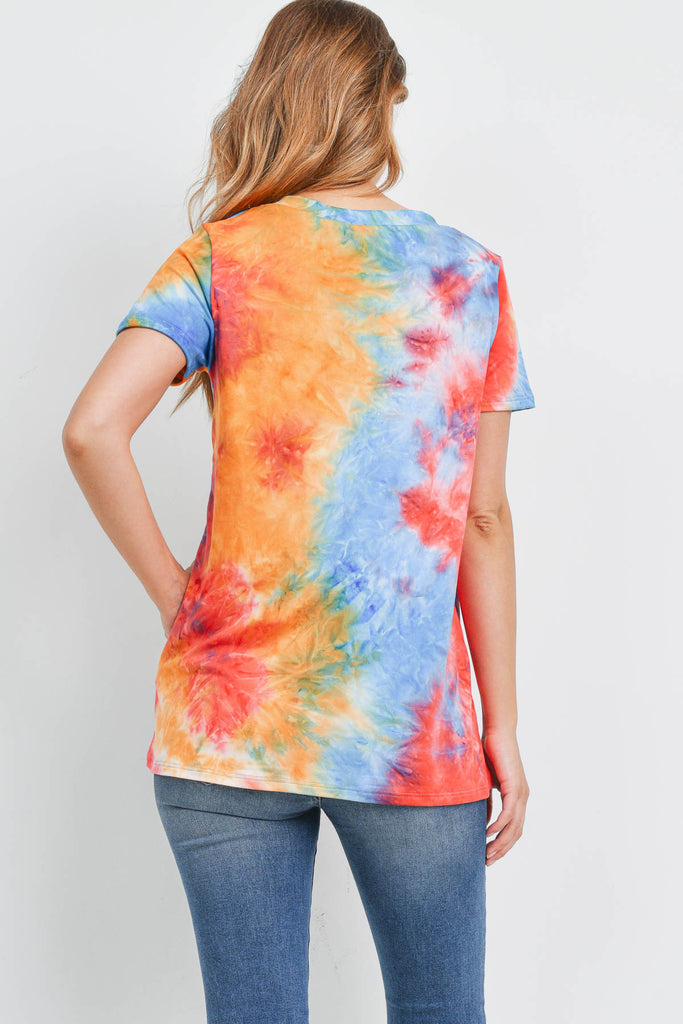 V-Neck Short Sleeve Tie Dye Top