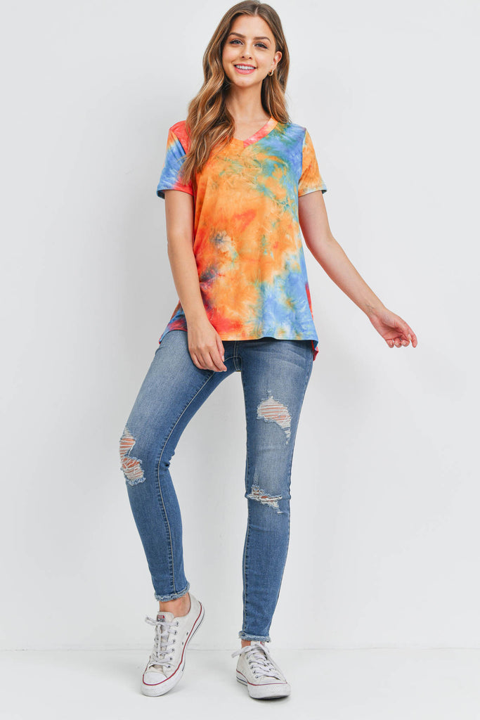 V-Neck Short Sleeve Tie Dye Top