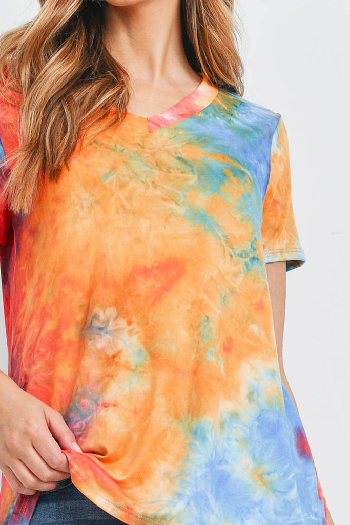 V-Neck Short Sleeve Tie Dye Top