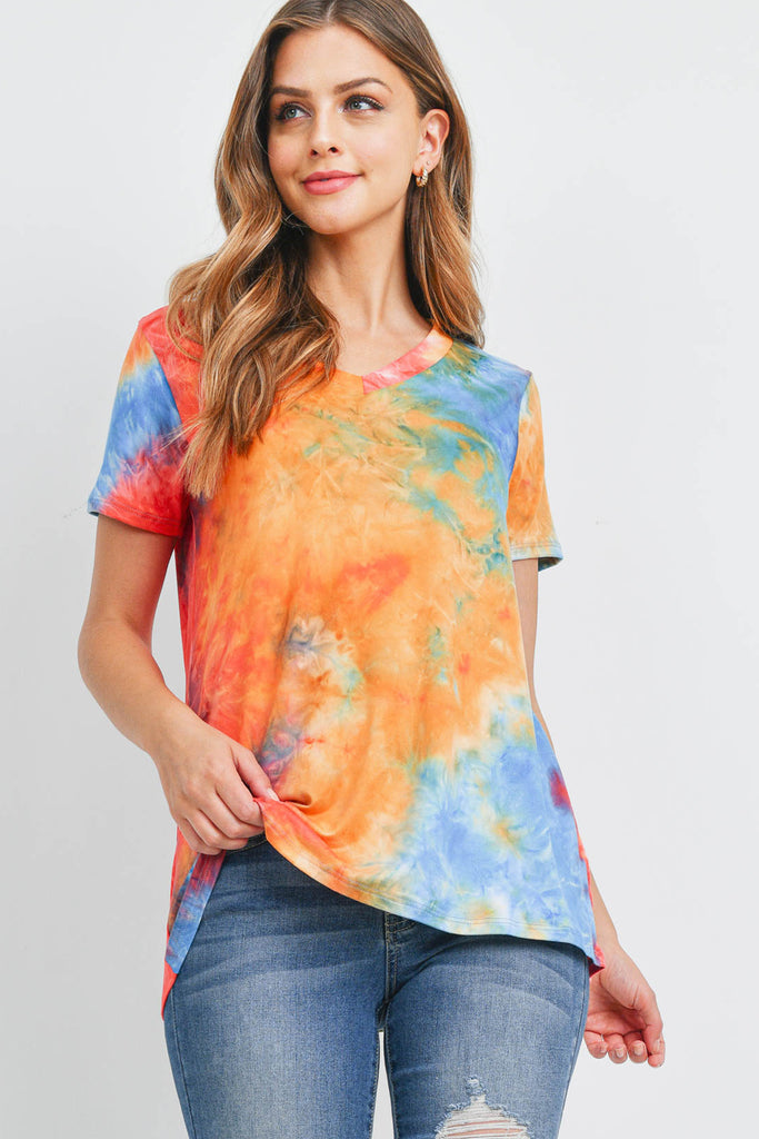 V-Neck Short Sleeve Tie Dye Top