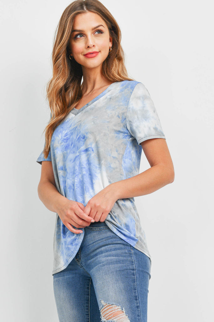 V-Neck Short Sleeve Tie Dye Top