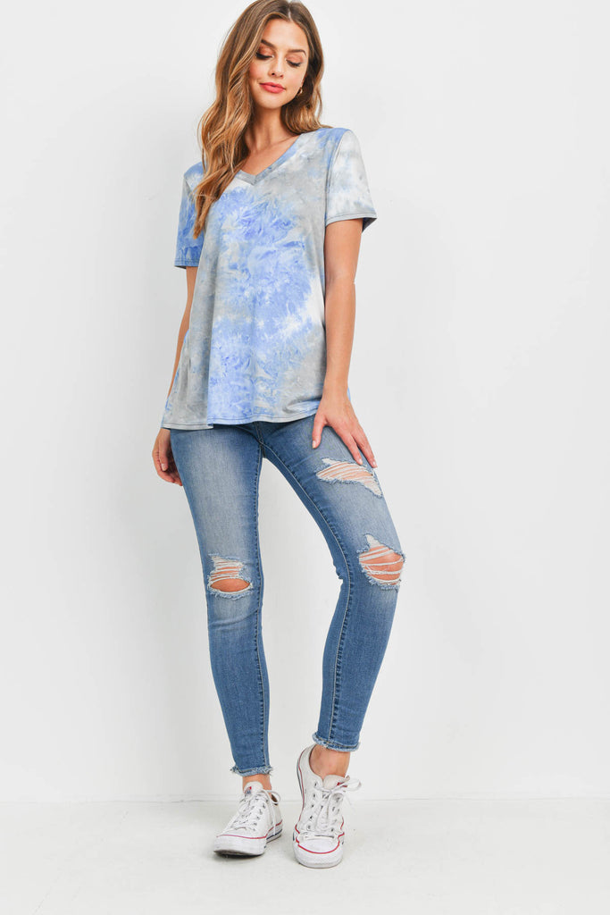 V-Neck Short Sleeve Tie Dye Top
