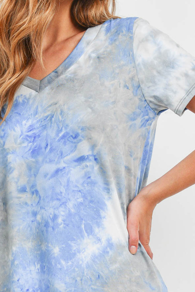 V-Neck Short Sleeve Tie Dye Top