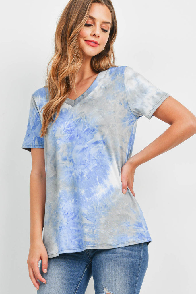 V-Neck Short Sleeve Tie Dye Top