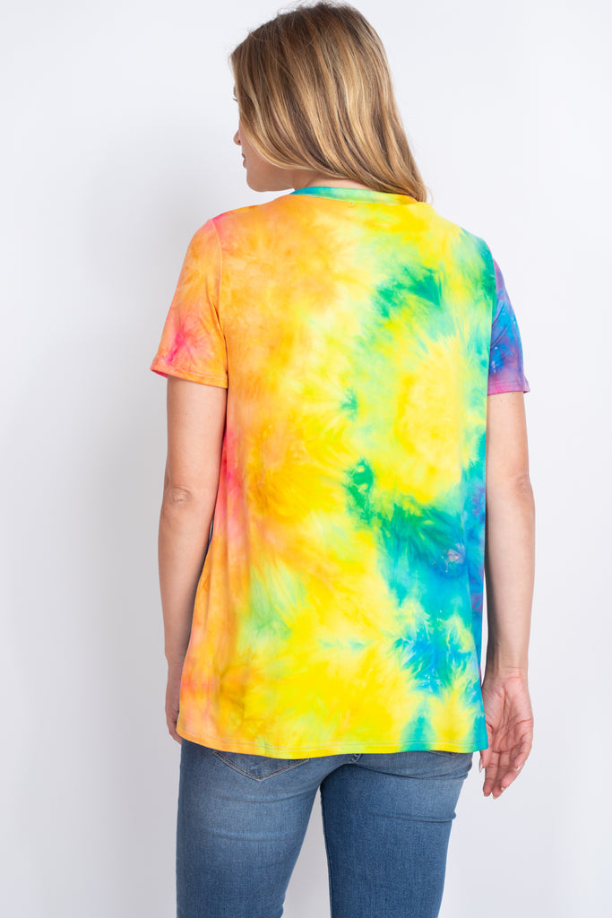 Short Sleeve Tie Dye V-Neck Top