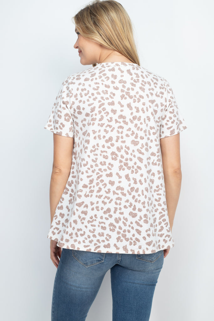 Triple Strap V-Neck Short Sleeve Leopard Top - Riah Fashion