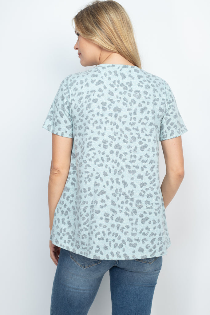Triple Strap V-Neck Short Sleeve Leopard Top - Riah Fashion