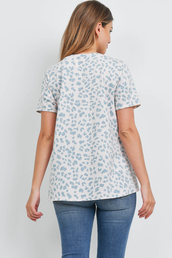 Triple Strap V-Neck Short Sleeve Leopard Top - Riah Fashion