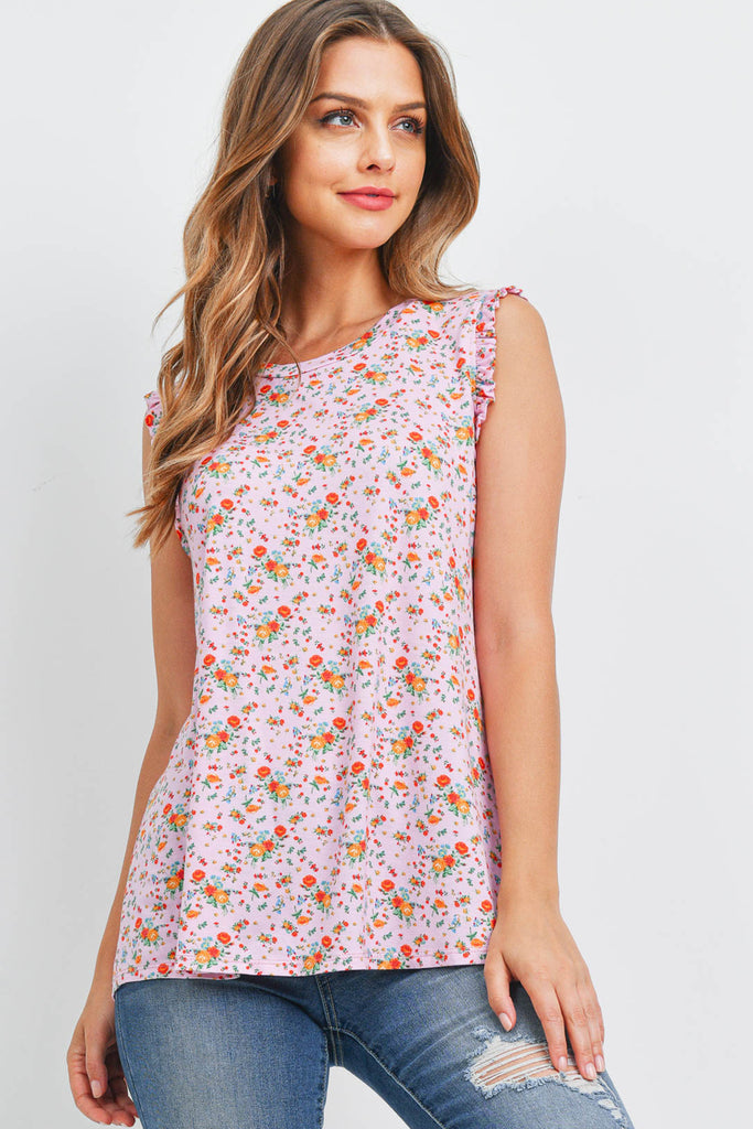 Sleeveless Round Neck Floral Top