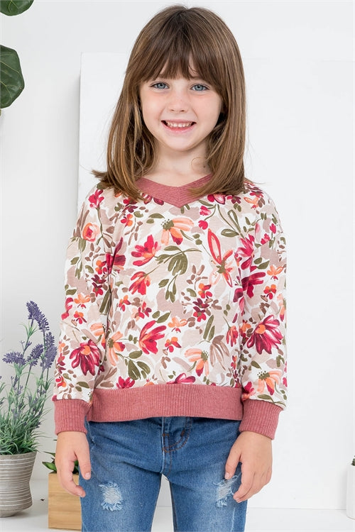 Kids Front-Back V-Neck Bella Rib Band Floral Top
