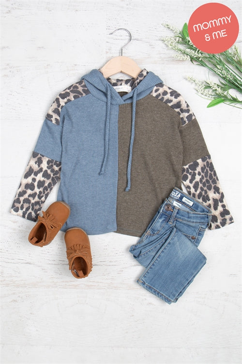 Kids Bella Rib Leopard Sleeve Self Tie Hoodie