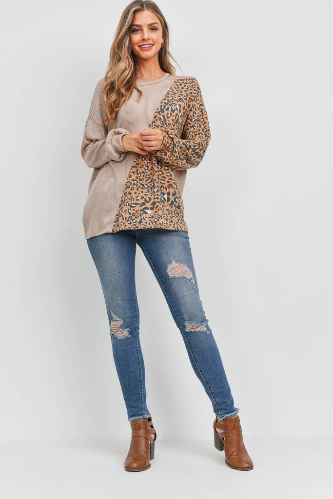 Vertical Leopard Contrast Bella Rib Top