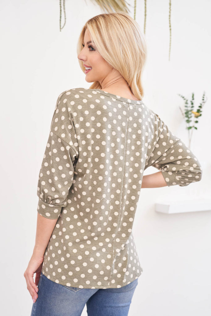 Quarter Sleeve Polka Dot Top