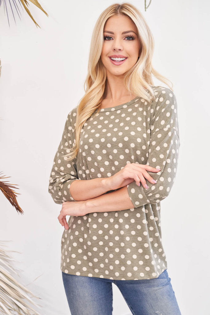 Quarter Sleeve Polka Dot Top