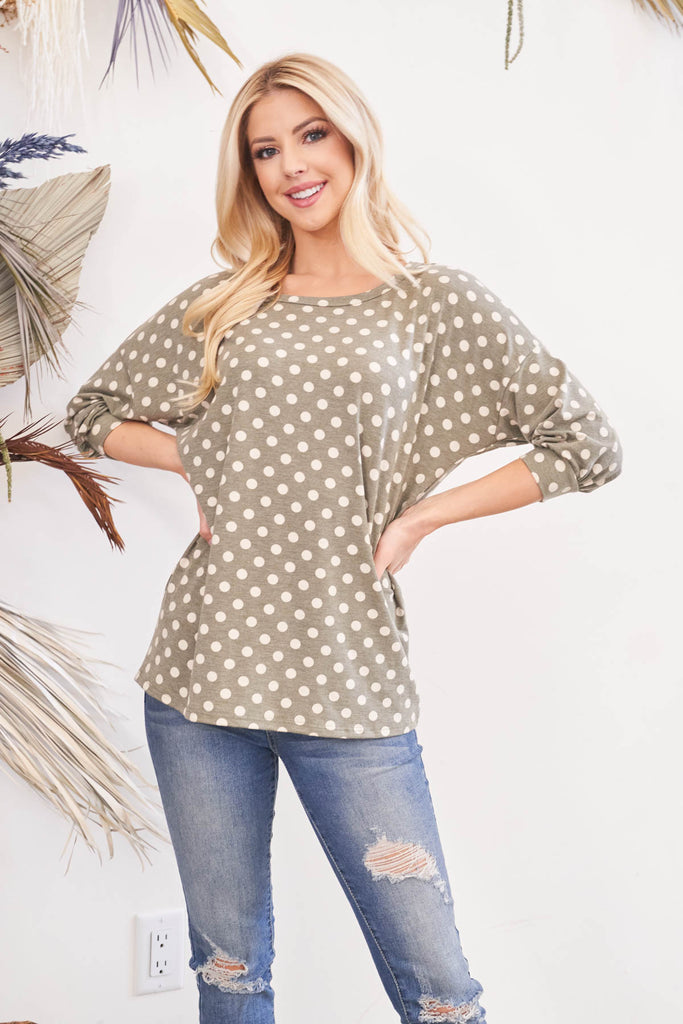Quarter Sleeve Polka Dot Top