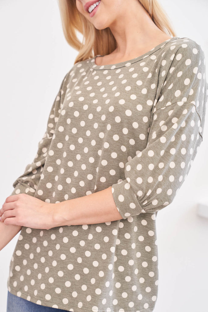 Quarter Sleeve Polka Dot Top