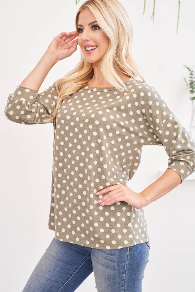 Quarter Sleeve Polka Dot Top
