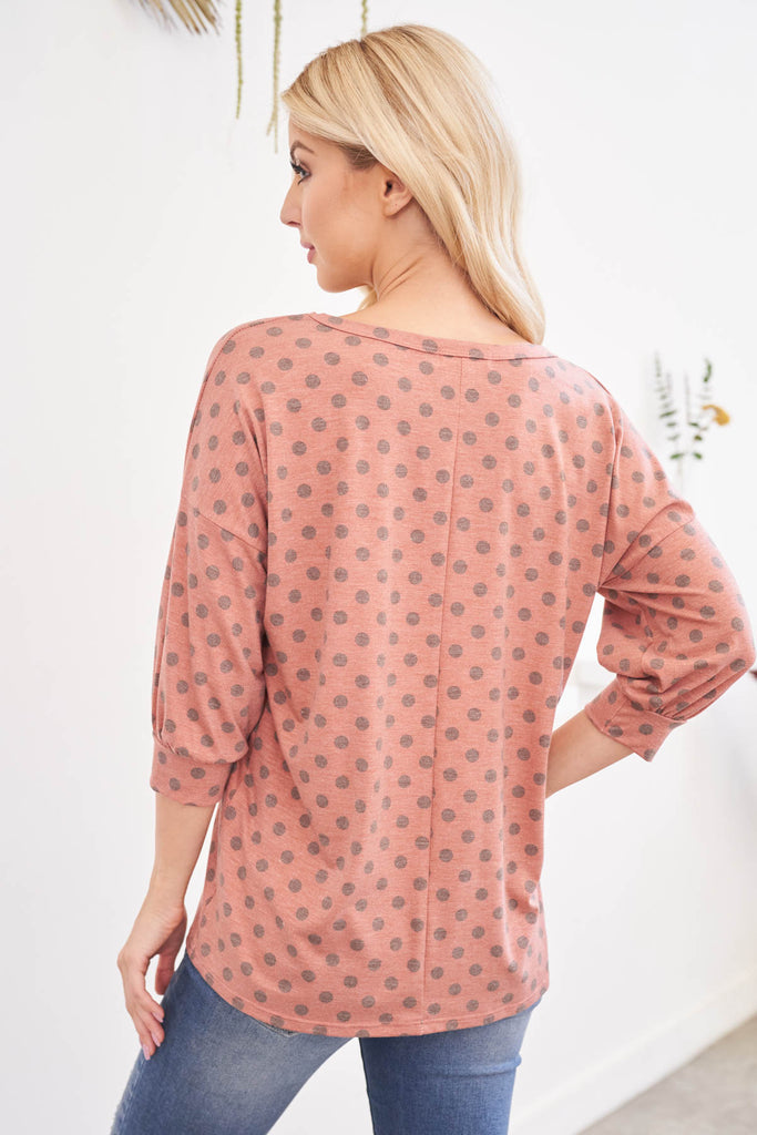 Quarter Sleeve Polka Dot Top