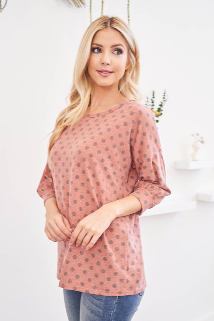 Quarter Sleeve Polka Dot Top