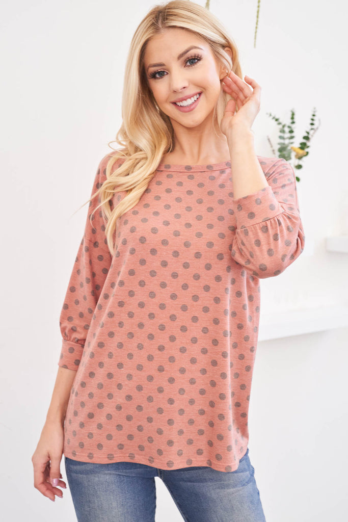 Quarter Sleeve Polka Dot Top