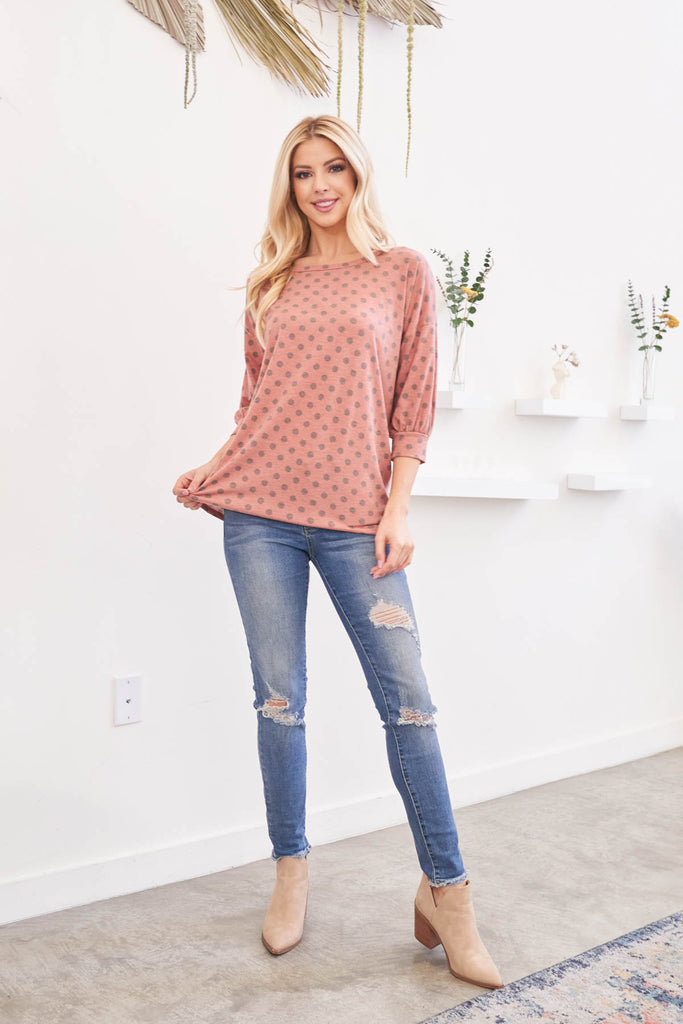 Quarter Sleeve Polka Dot Top