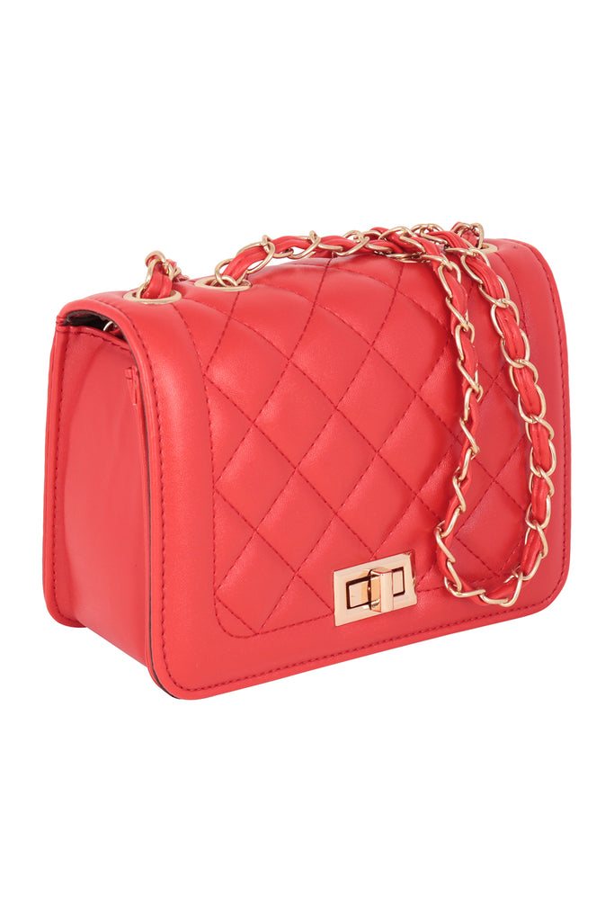 WOMENS QUILTED DIAMOND PATTERN W/ CONVERTIBLE CHAIN STRAP SLING CLUTCH BAG