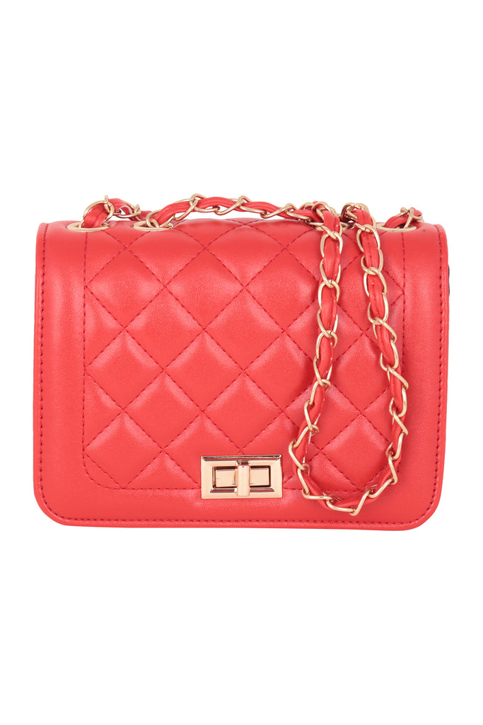 WOMENS QUILTED DIAMOND PATTERN W/ CONVERTIBLE CHAIN STRAP SLING CLUTCH BAG