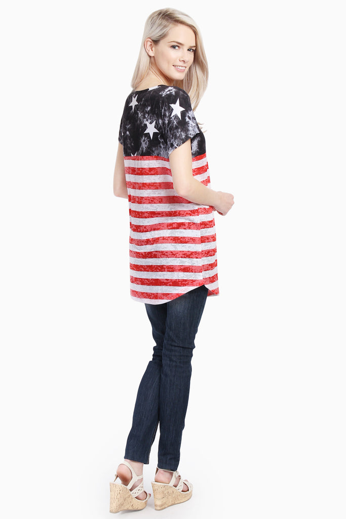 U.S. FLAG PRINT POCKET DETAIL BURNOUT TUNIC
