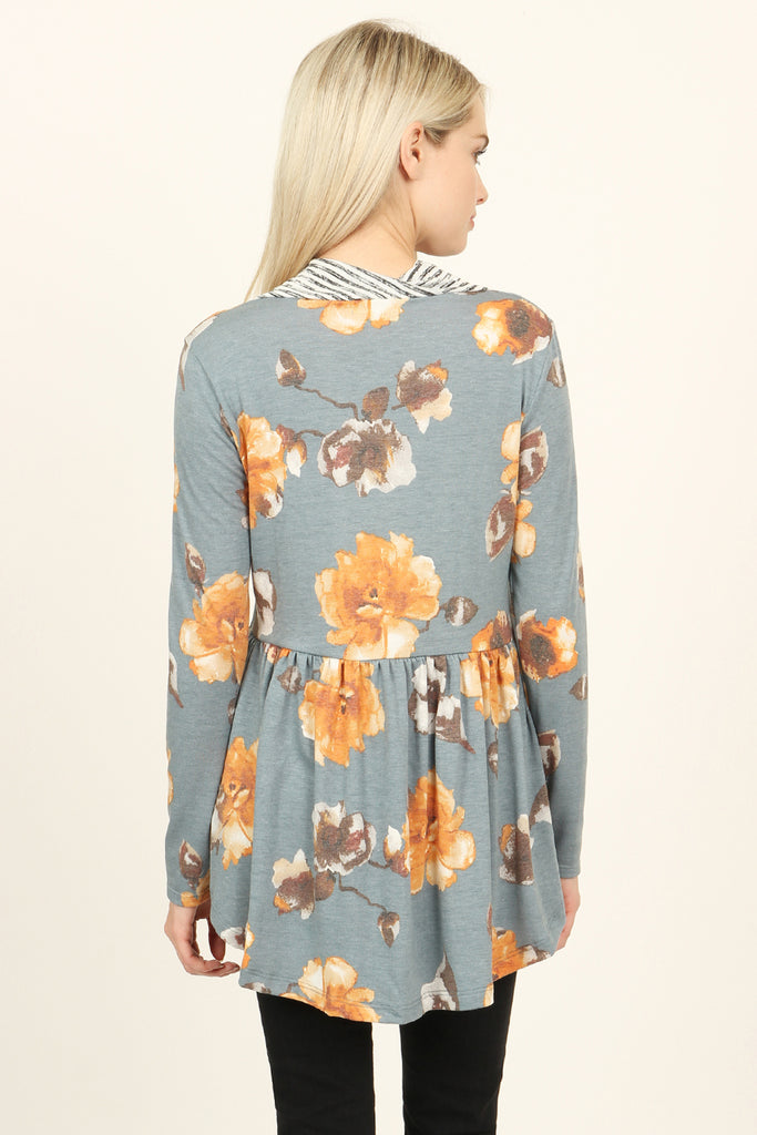 Striped Cowl Neck Floral Tunic