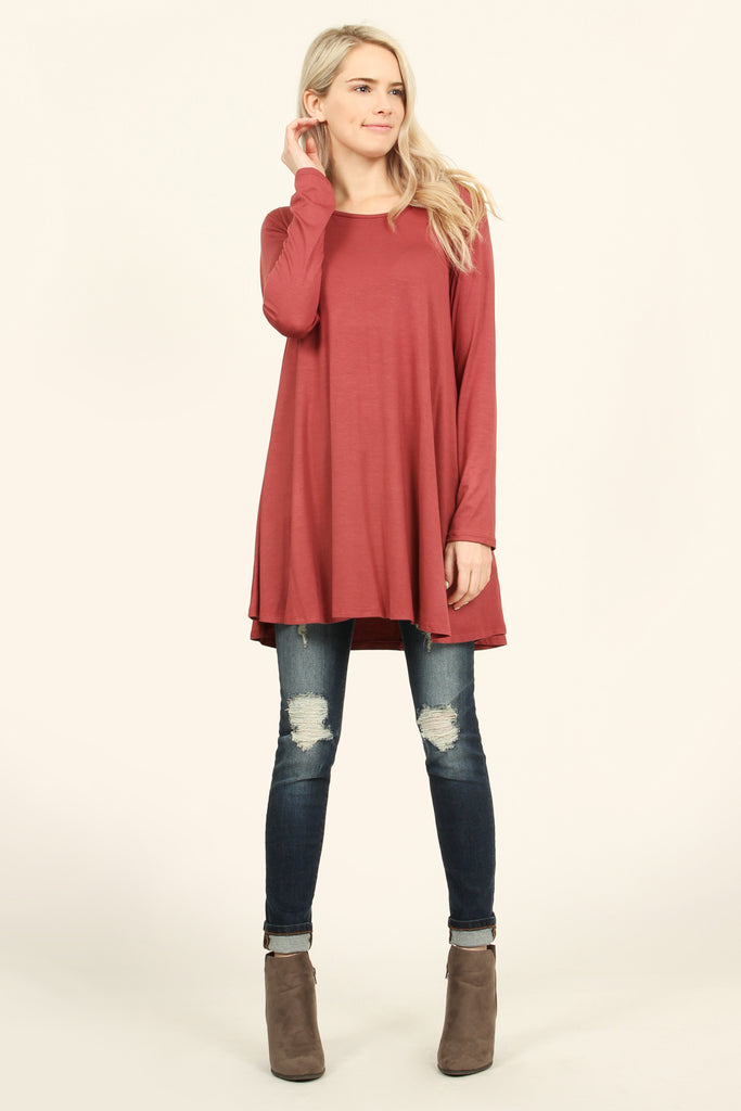 Long Sleeved Solid Tunic Top