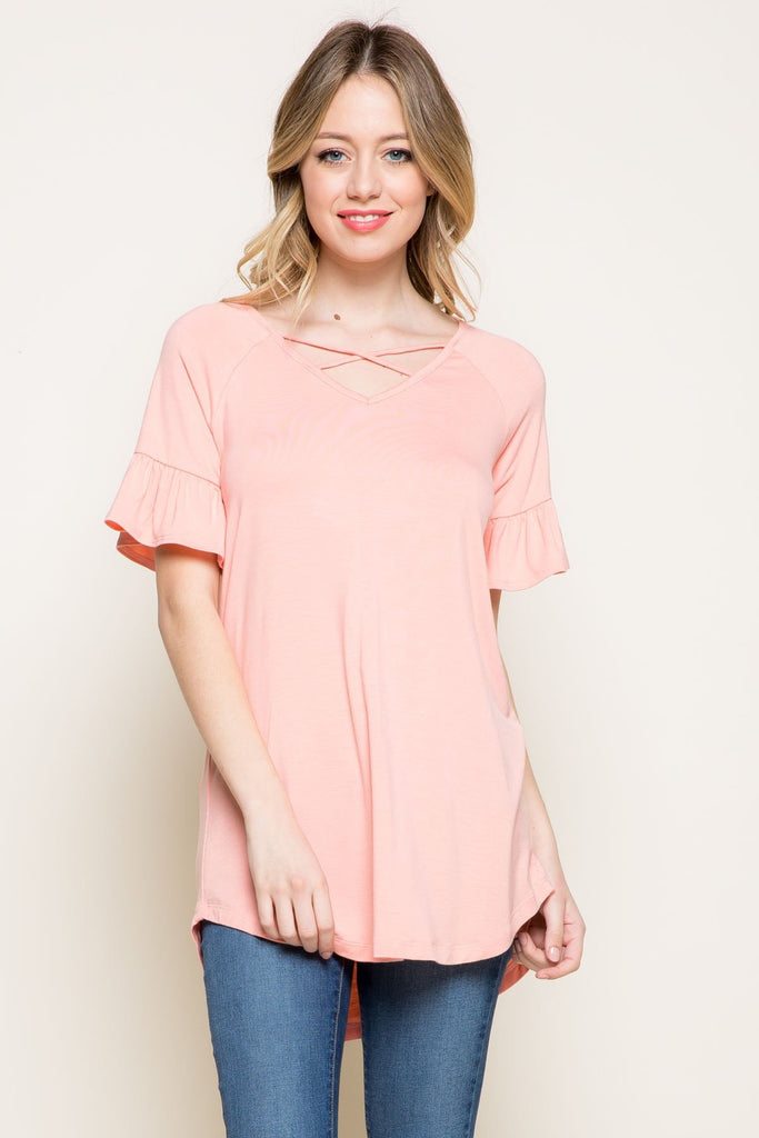 ruffle sleeve criss cross tunic