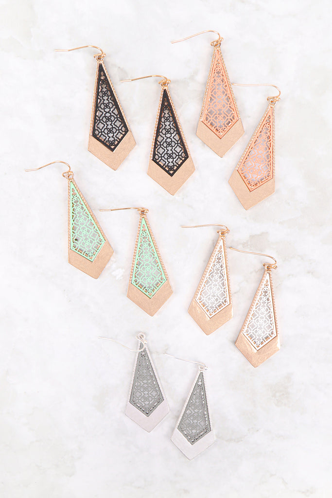 MOROCCAN FILIGREE KITE SHAPE DROP HOOK EARRINGS