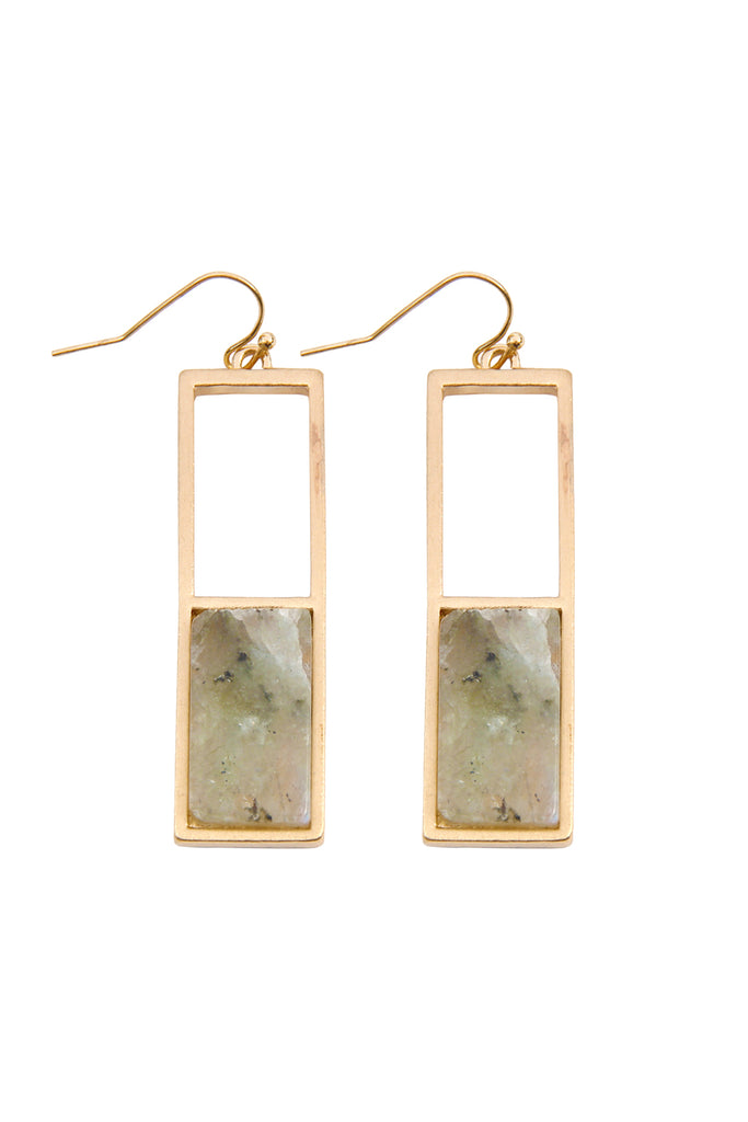 QE2207 - RECTANGULAR METAL STONE DROP EARRINGS
