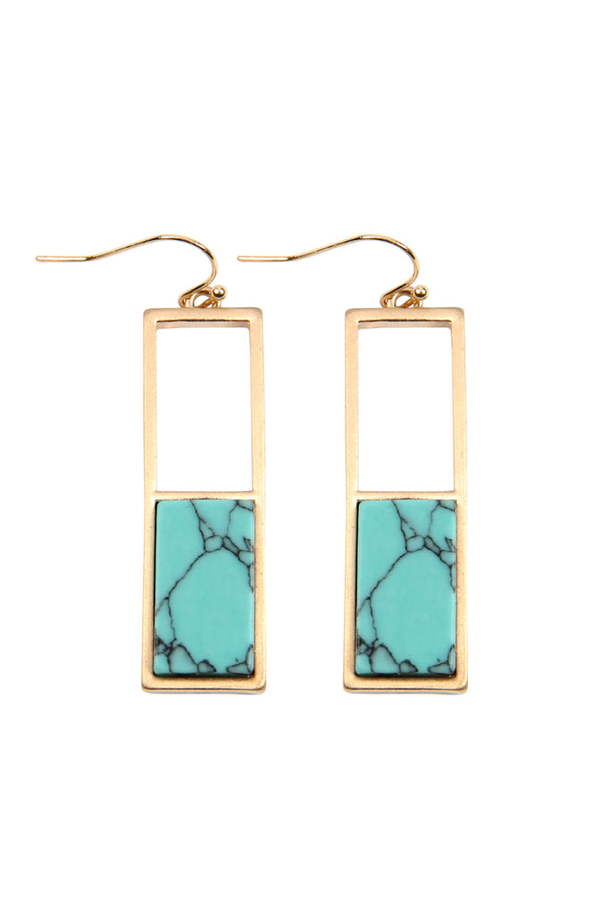 QE2207 - RECTANGULAR METAL STONE DROP EARRINGS