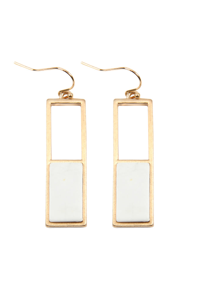 QE2207 - RECTANGULAR METAL STONE DROP EARRINGS