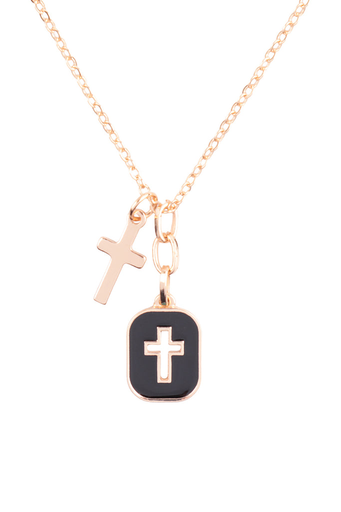 CROSS FRAME CLUSTER PENDANT SHORT NECKLACE