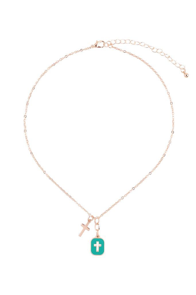 CROSS FRAME CLUSTER PENDANT SHORT NECKLACE