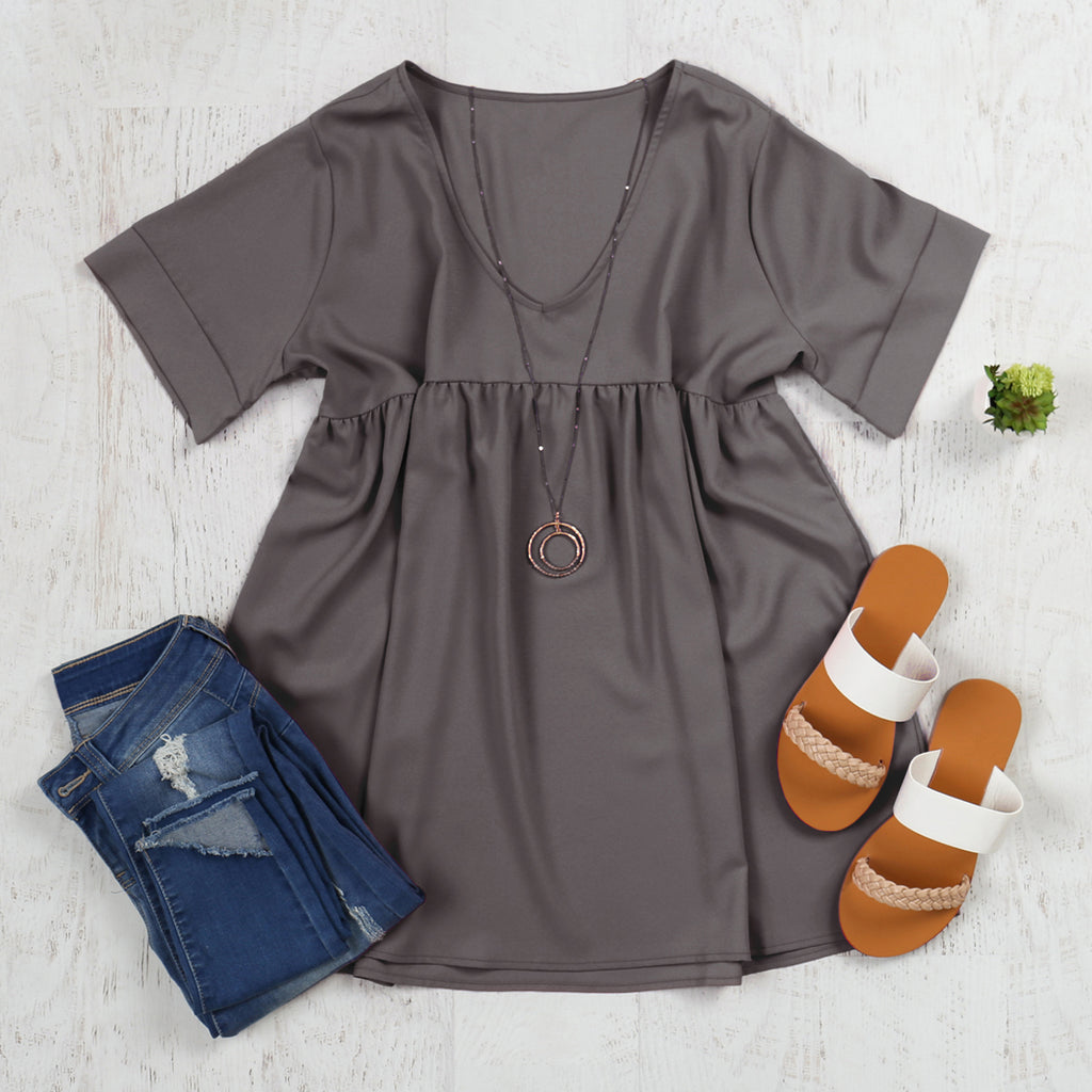 Woven Dobby Empire Waist Shirring Top | S-XL