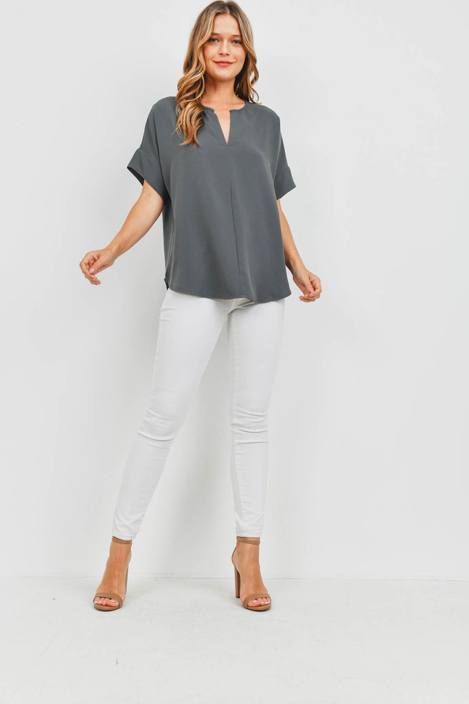 Heavy Women Span Split Neck Top