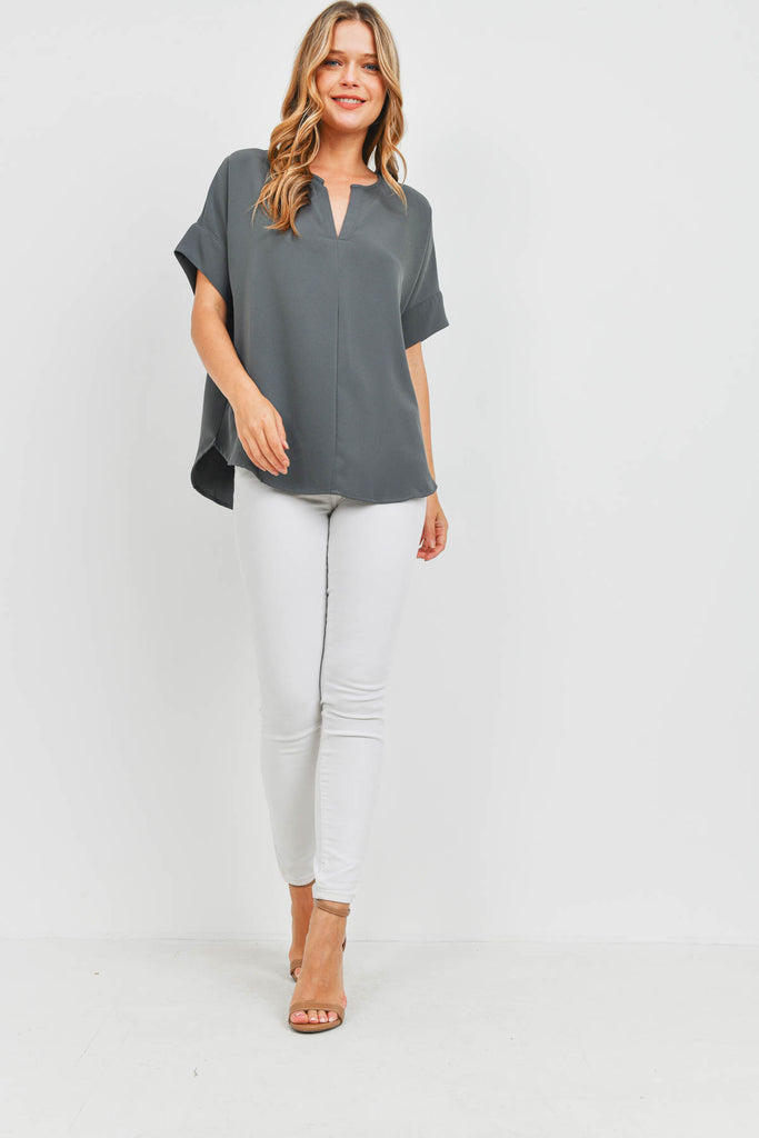 Heavy Women Span Split Neck Top