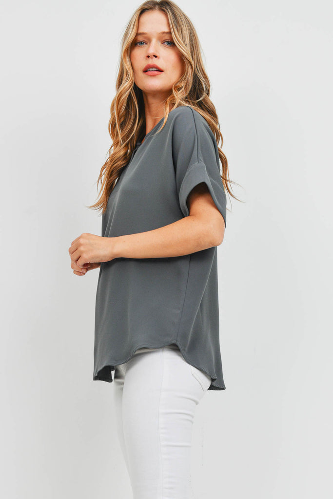 Heavy Women Span Split Neck Top