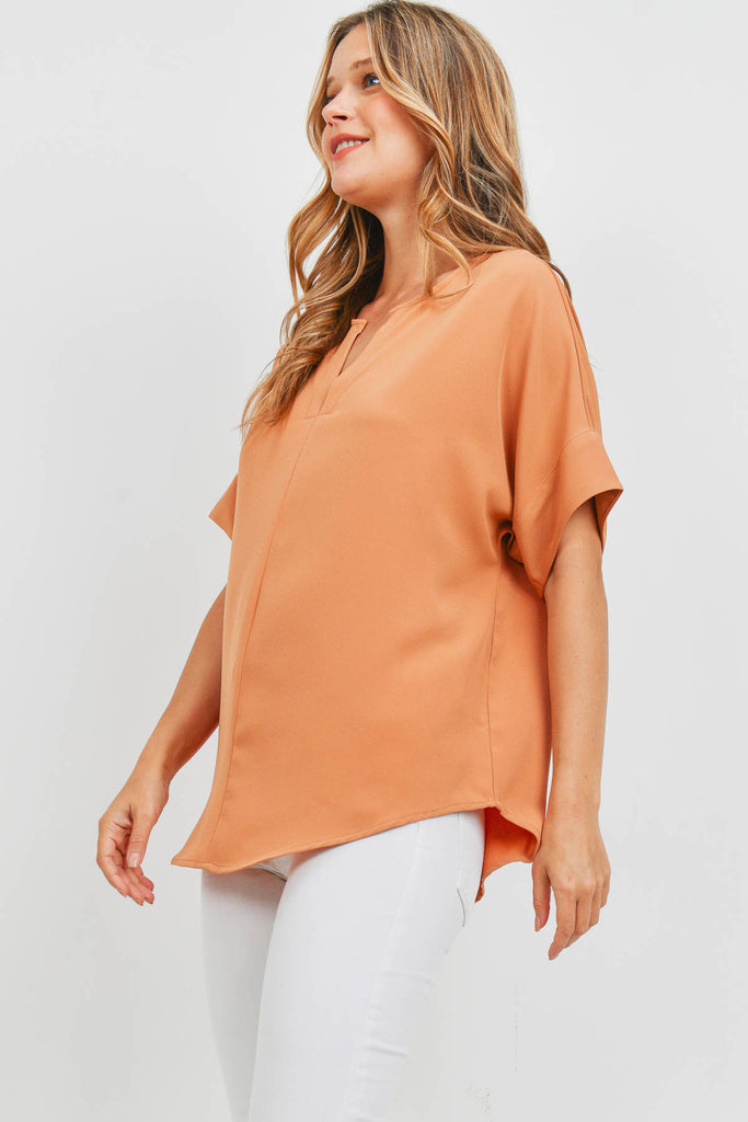 Heavy Women Span Split Neck Top